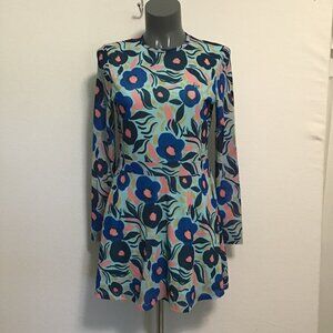 Original Penguin Papercut Floral Long Sleeve Mesh Fit & Flare Dress  Size S